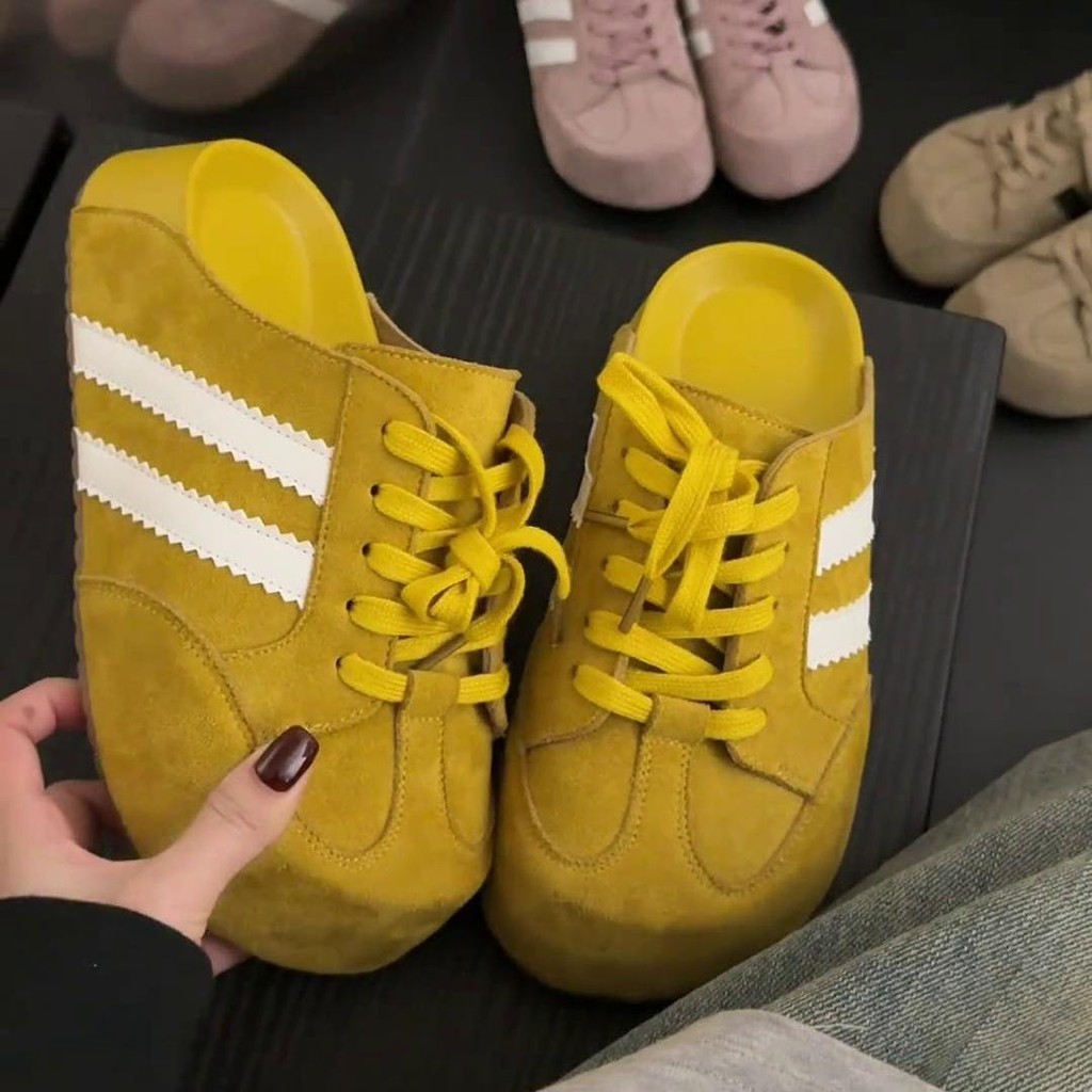 Leap Chen Meirard 2025 เพิ่มความสูง 5 ซม.Baotou หนาSoled Birkenstock รองเท้า Soft-Soled ครึ่งรองเท้าแตะผู้หญิงสวมใส่ด้านนอกขนาดเล็ก
