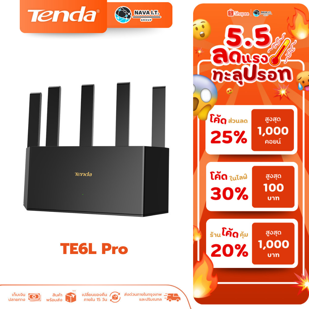 🛵มีส่งด่วน💨 Tenda (TE6L Pro) BE5100 Dual-Band Wi-Fi 7 Router (2.5GE) รับประกัน 3 ปี