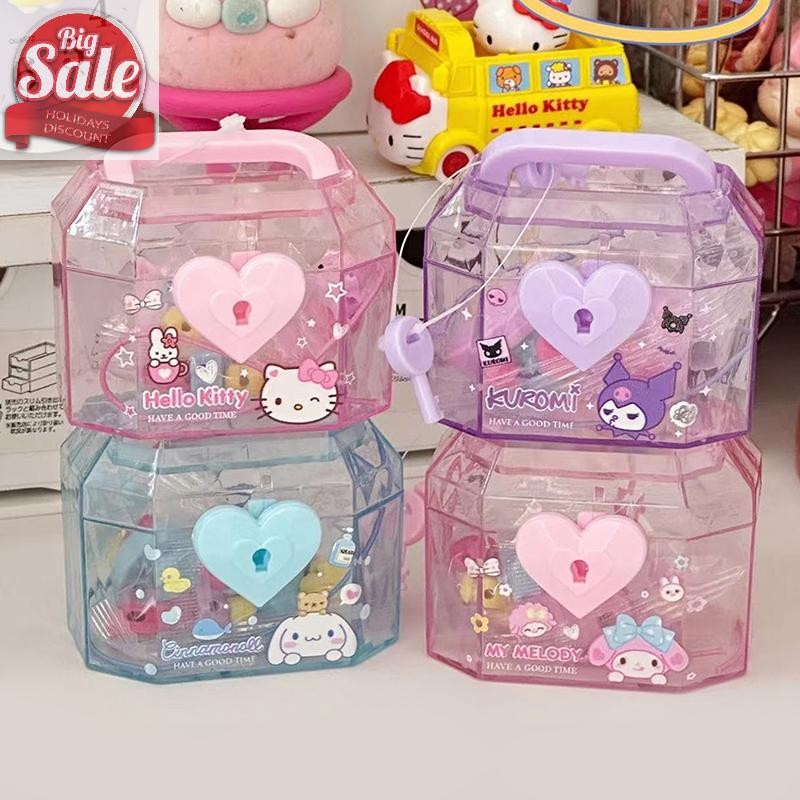 AF Kawaii Sanrio Kuromi กล่องเก็บล็อค My Melody Treasure หน้าอกยางลบความสนใจ Diy Mini ยางลบเครื่องเขียนเด็กของขวัญ A