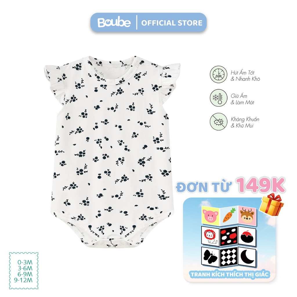 บอดี้ชิป จั๊มสูททรงสามเหลี่ยมแขนระบายลายดอกไม้สําหรับเด็กแรกเกิดและเด็กทารกหญิง โบube ผ้าคอตตอนออร์แ