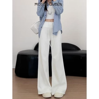 MOSESQUEEN สเปซ คอทเทน กางเกงลําลองหลวม 2025 ฤดูร้อนใหม่กางเกงขากว้างเอวสูง เช็ดพื้น ชั้นสบาย #62984
