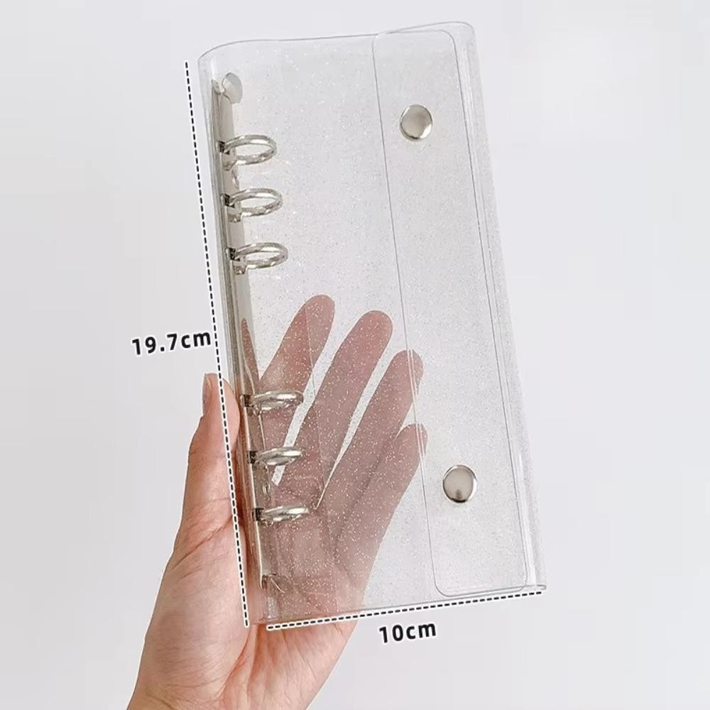 ALIZAR PVC Notebook Cover, A6 Half Laser Transparent Loose Leaf Cover, การออกแบบที่ถอดออกได้หัวเข็มขัดคู่ 6 หลุมแคบ Flip Cover โปสการ์ด Binder เก็บหนังสือ Organizer - รูปที่ 4