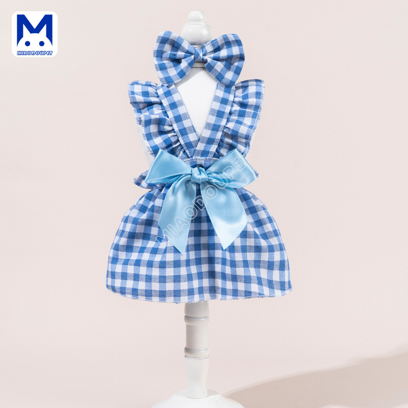 สไตล์ใหม่สุนัขกระโปรงลายสก๊อตสดเสื้อผ้าแมวชุดสุนัขขนาดเล็ก