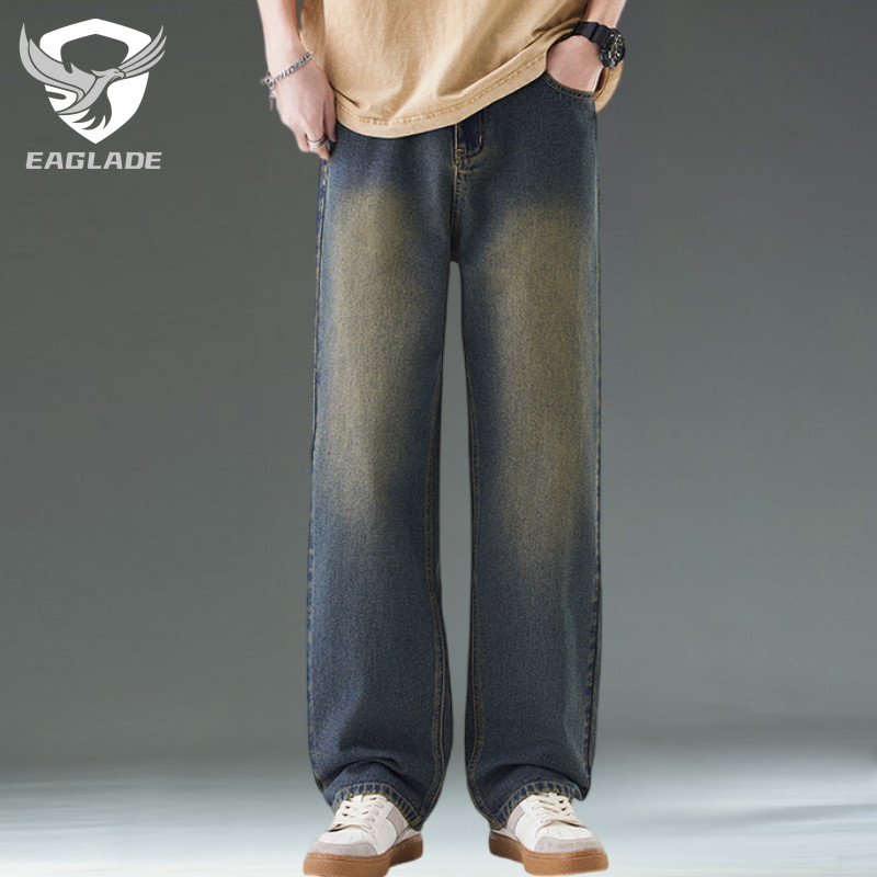 EAGLADE Wide Leg Mens Baggy Loose Vintage Jeans Pants for Men 260 in Nostalgic Blue C03