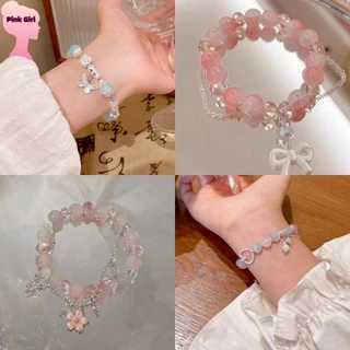 💋Pink girl💋​พร้อมส่ง กำไรข้อมือลูกปัดลายมัดย้อม สีพาสเทล ยางยืด ' BRL-6