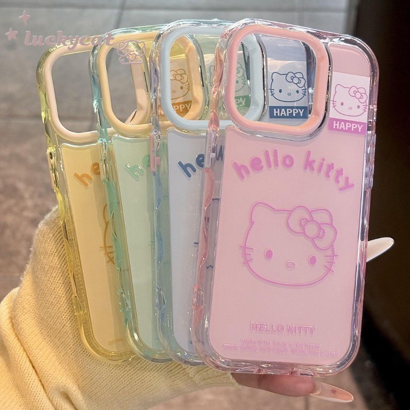 เข้ากันได้กับ iPhone 16 15 14 13 12 11 Pro Max X Xr Xs Max เคสโทรศัพท์ Ins น่ารักสีสัน KT หัวแมวสีเยลลี่นุ่มปกหลัง