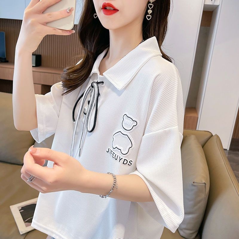 ส่งไวจากไทย Summer M-2XL เสื้อยืดแขนสั้นสั้นขนาดใหญ่ฤดูร้อนเสื้อหลวม