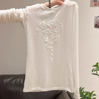 Camellia Top เสื้อแขนยาวผู้หญิง High-End Thin All-Match สีขาว