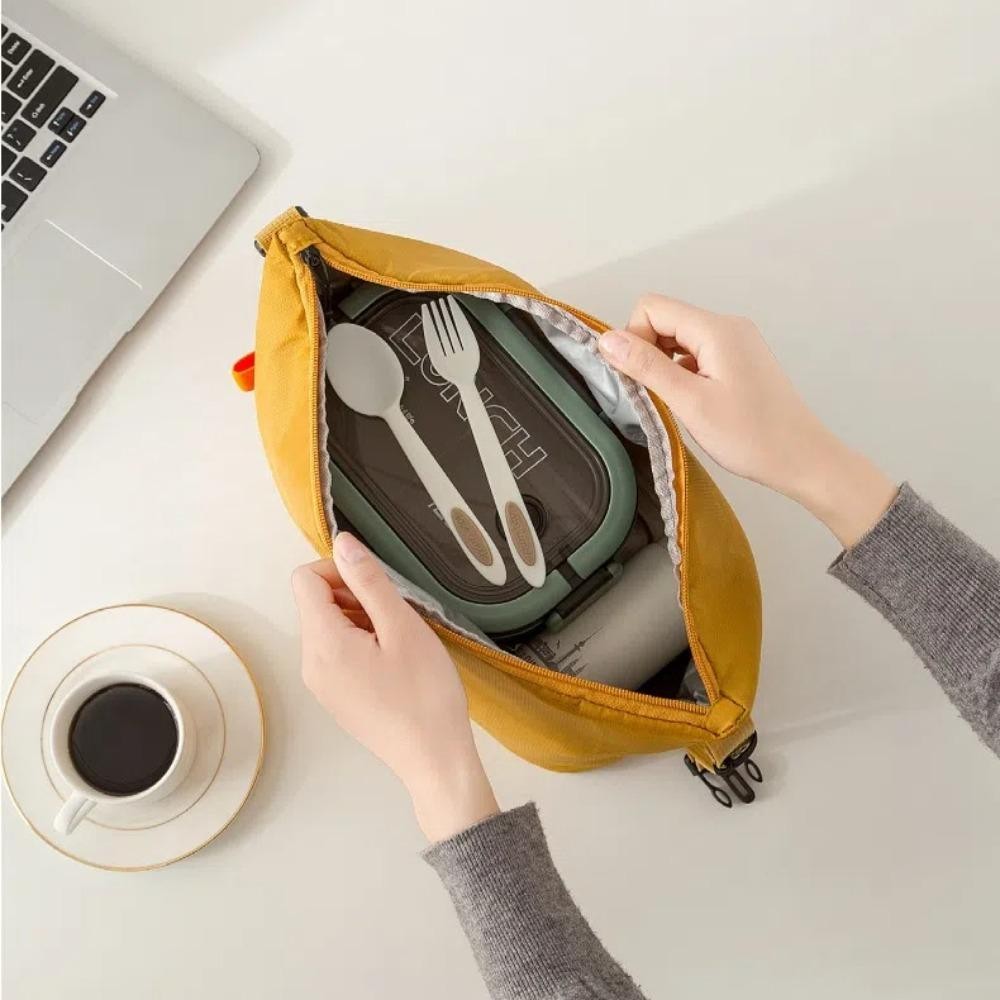 กระเป๋าหุ้มฉนวนคีย์อูลความจุขนาดใหญ่ออกแบบที่เรียบง่ายกล่องอาหารกลางวันกระเป๋าแบบพกพามือแบกถุงเก็บพับเก็บได้นักเรียน - รูปที่ 2
