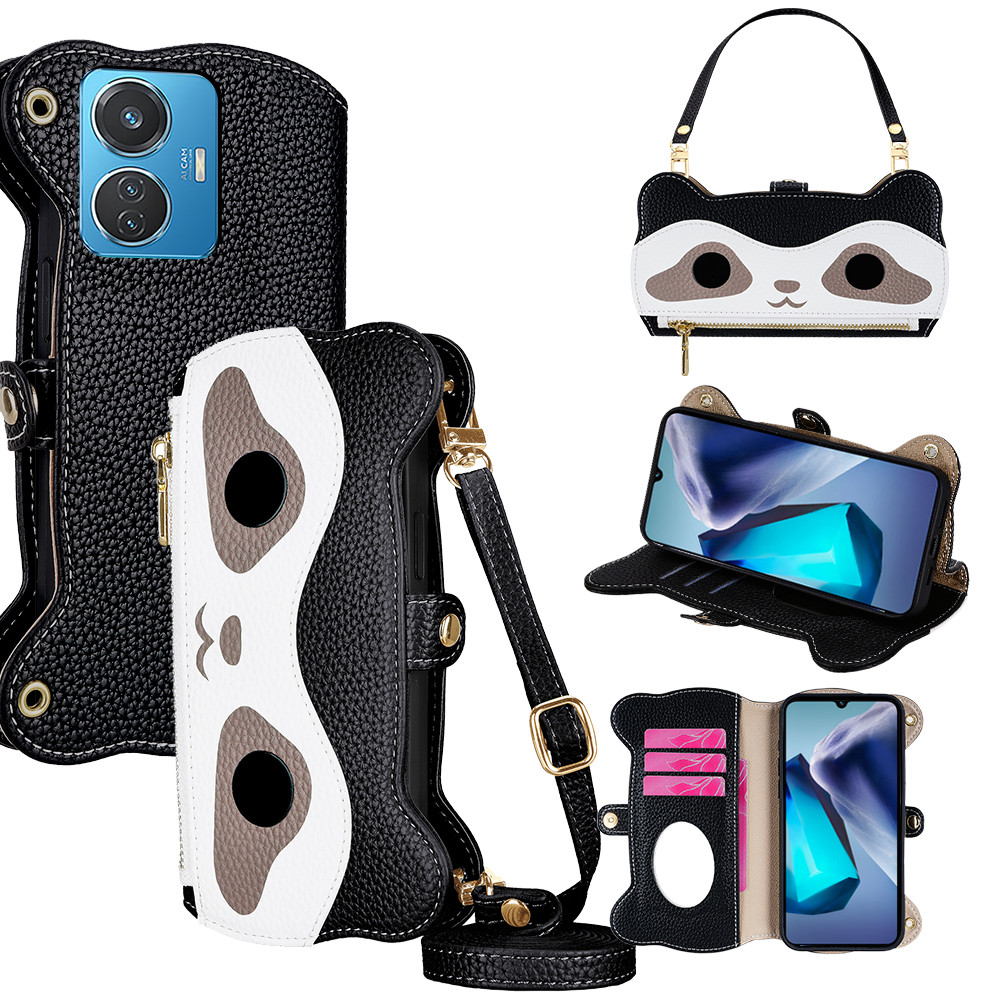 สําหรับ Vivo T1X T1 4G 44W T3 T3X T2 Pro หนังกระเป๋าสตางค์ Crossbody ยาว + สายสั้นน่ารัก