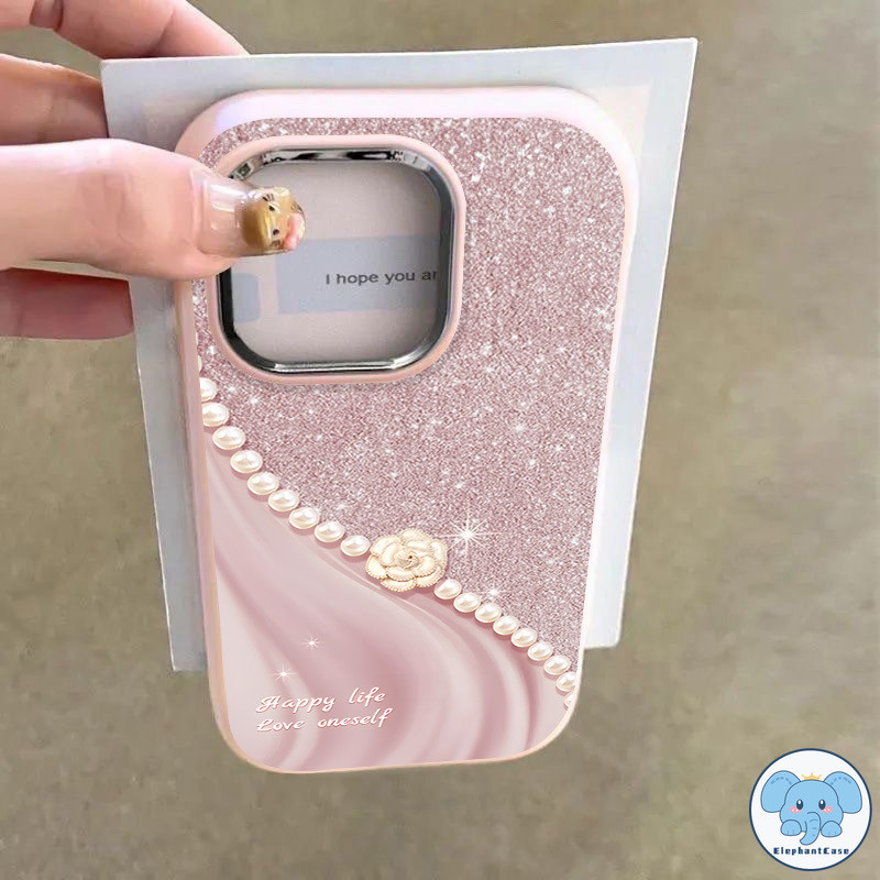 สำหรับ IPhone 17 air XR 11 16 15 13 12 14 Pro Max 7 8 15 16 Plus X XS Max SE2020เคสดอกไม้สีชมพูประกายมุกหรูหราสวยงาม