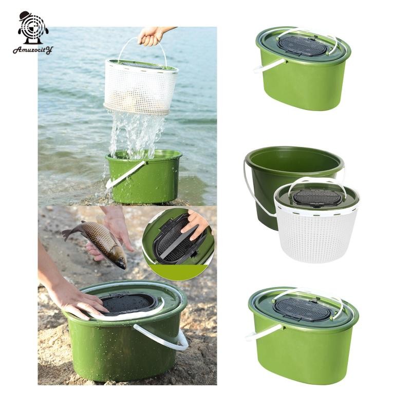 [Amuzocity] ถังตกปลาพร้อมถังด้านใน Camp อ่างล้างหน้าแบบพกพา Live Fish Storage Barrel สําหรับสวนกลางแจ้ง Home Picnic Traveling