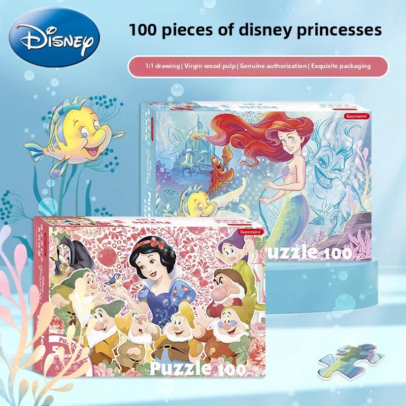 Disney Princess Puzzle for Girls 3-6 ปี 100 200 ชิ้นกระดาษแข็งสีขาวของเล่นเพื่อการศึกษา 4-5 ปีเด็กเด็กการเรียนรู้เกมของขวัญ