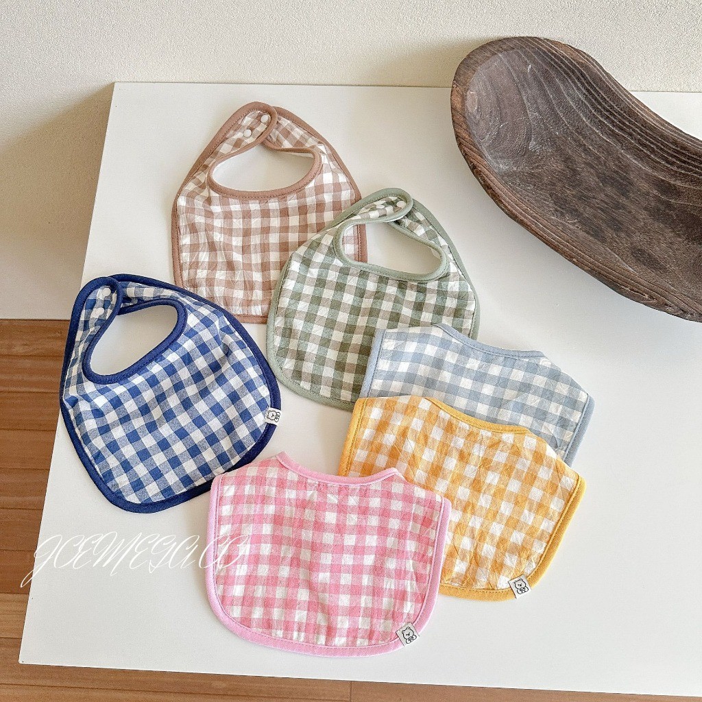 ผ้ากันเปื้อนเด็ก Baby Candy Color Check Bib ผ้าเช็ดน้ําลาย ผ้ากันเปื้อนรูปตัวยู