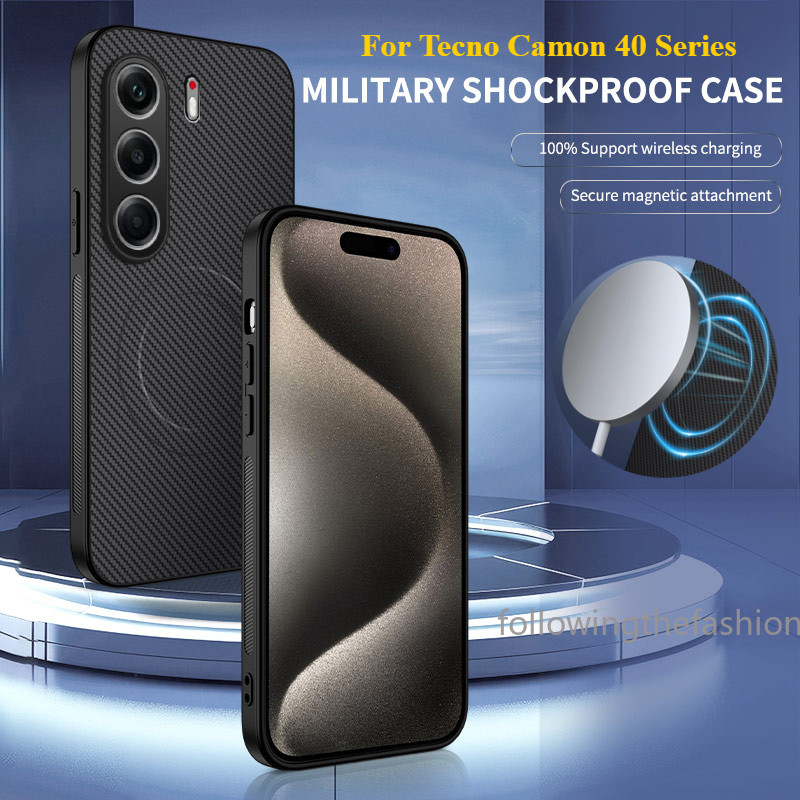 รูปแบบคาร์บอนไฟเบอร์สําหรับ Tecno Camon 40 Pro 4G 2025 Camon40 Pro Camon 40 30 Pro 4G 5G PC Hard กรณีแม่เหล็กชาร์จไร้สายกรณีธุรกิจเคสโทรศัพท์ปกหลัง