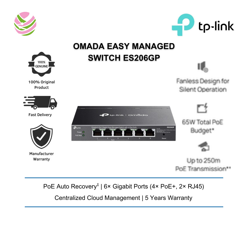 TP-Link Omada 6-Port Gigabit Easy Managed Switch พร้อม 4-Port PoE+ (ES206GP)