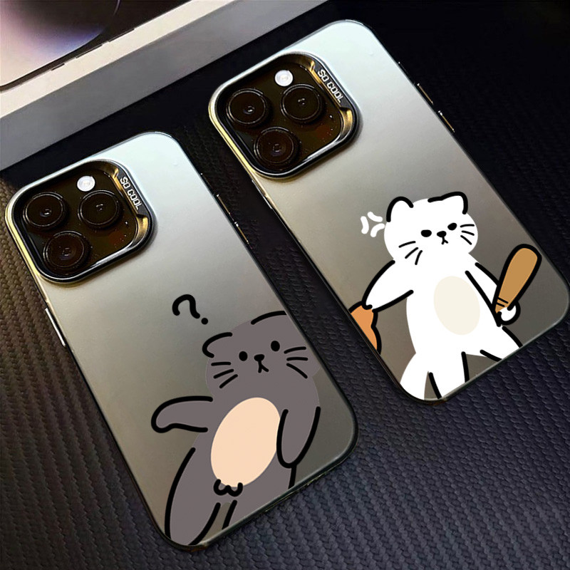 ค้อนแมวคู่เคสโทรศัพท์สําหรับ Xiaomi Mi 13T 12T 14T Pro 13 11 Lite 5G NE Poco X6 F6 M6 X5 F5 Pro C65 สีสันเงินปกแข็ง