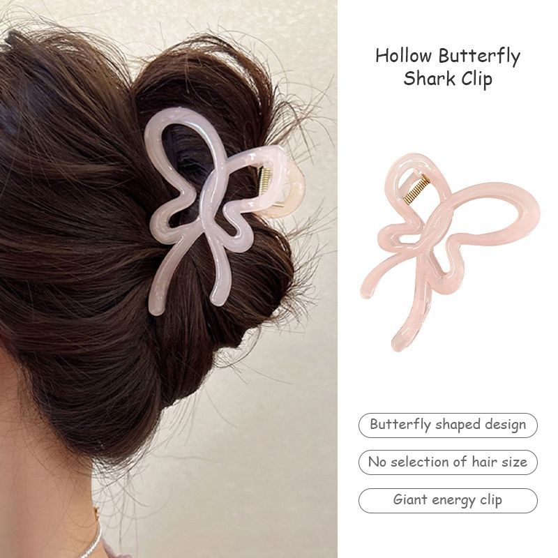 aidderse.thJelly Colored Hollow-out Butterfly Hair Clip High-end Hair Claw Clip Curled Hair Shark Clip-