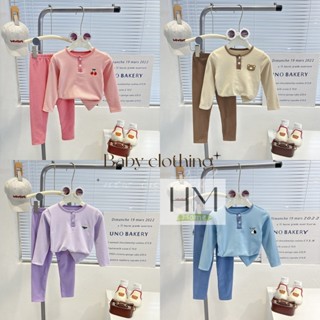 ใหม่ ชุดนอนเด็ก ชุดนอนผ้าร่อง เสื้อแขนยาว+กางเกงขายาว