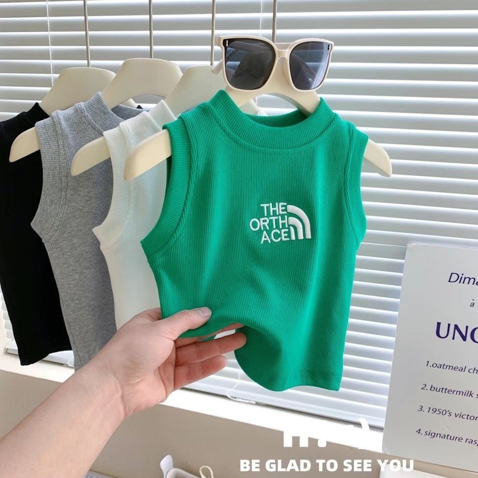 เด็กสาวแขนกุดเสื้อยืดเด็กยกทรงด้านบนยืดหยุ่นเสื้อยืดเย็บปักถักร้อยเสื้อ