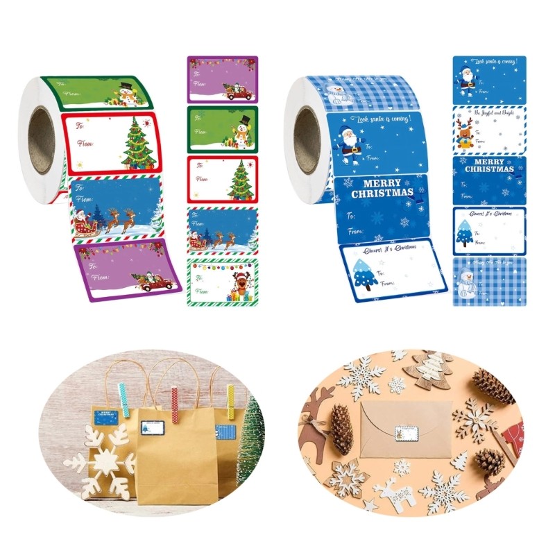 YU 400 ชิ้นคริสต์มาสชื่อ Tagged สติกเกอร์ฉลากกาวในตัวสําหรับกระเป๋ากล่องห่อกระดาษตกแต่งคริสต์มาส Tag