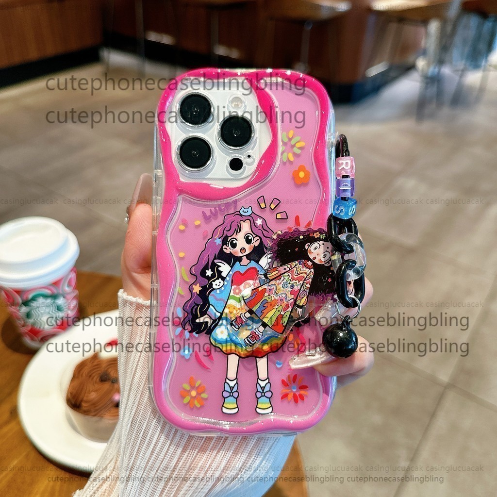 [เคส+สร้อยข้อมือ]Case casetify Girl curly hair Vivo Y5S Y35 Y20 Y11 Y15S Y15A Y16 IQOO Y17SY19 Y53T 