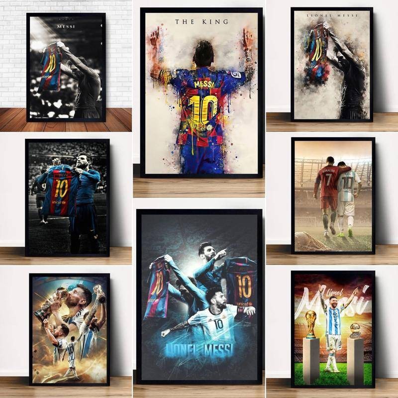 Lionel Messi โปสเตอร์ฟุตบอลผ้าใบ Wall Art Home Decor (ไม่มีกรอบ)