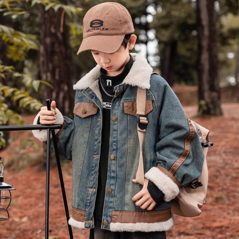 Rui Rui Pig Winter Childrens Fleece-Fleece-Fleece-Fleece-Fleece-Fleece Denim Jacket Boys DENIM Jacke