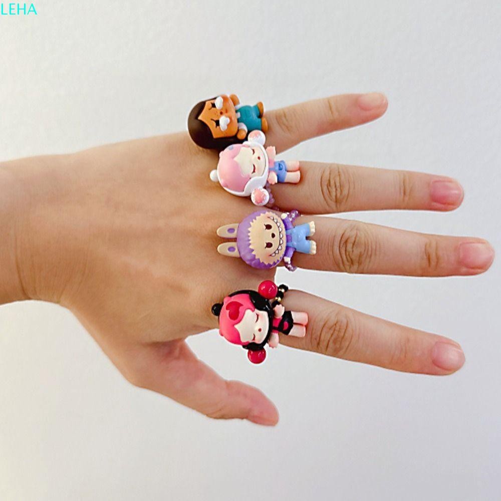 Leha Pop Bean Ring, Skullpanda Molly Labubu Ring, Sweet Cute Hug Series Dimoo Crybaby Finger Ring Pa