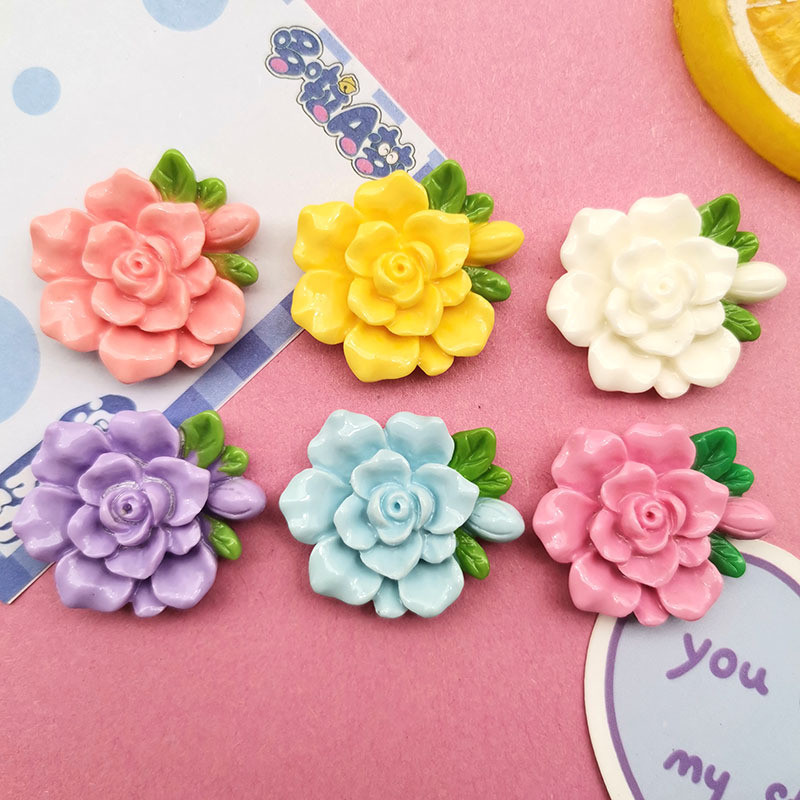 5pcs สดใสจำลองดอกมะลิกุหลาบอุปกรณ์เรซิน DIY เคสโทรศัพท์กาวครีมเครื่องประดับผมกิ๊บติดผมถ้วยน้ำ