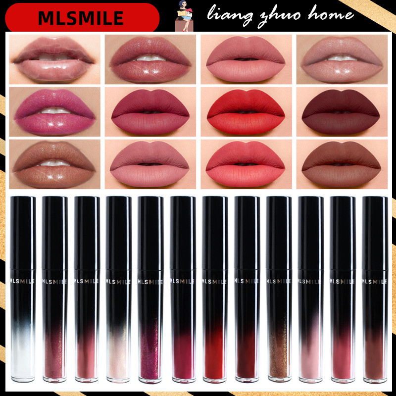 Mlsmile นมชาลิปกลอส 12 สี Matte Liquid ลิปสติกชุดแต่งหน้า Soft Lasting กันน้ํา Lip Glaze เครื่องสําอางเกาหลี