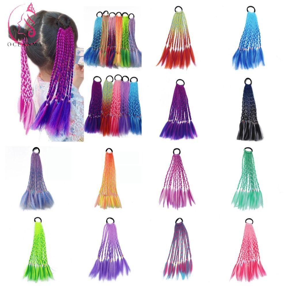 Oceanmap สาวสกปรก Braids, Hip-hop ยืดหยุ่นกล่องถักผมหางม้า,เจ้าหญิง Headwear สังเคราะห์Gradient ยาง Band สีสัน Twist Tie วิกผมทุกวัน