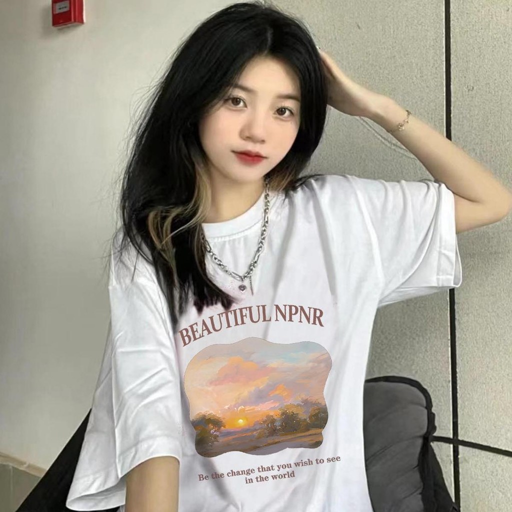 【ส่งจากไทย】เสื้อยืดแขนสั้น คอกลม ผ้านุ่มใส่สบาย พิมพ์กราฟิก แท้ ผ้านุ่ม