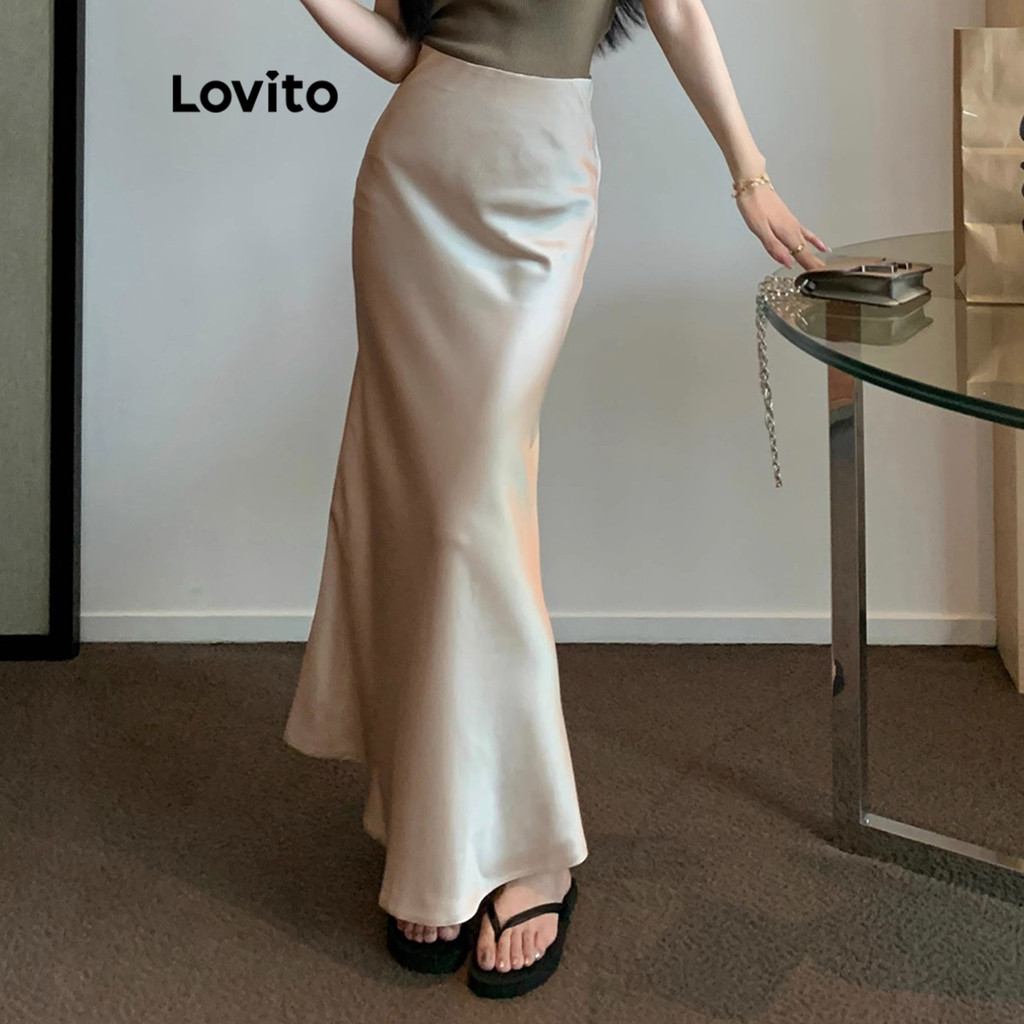 Lovito กระโปรงผู้หญิงธรรมดามีระดับธรรมดาสำหรับผู้หญิง LNM68395(หลากสี)