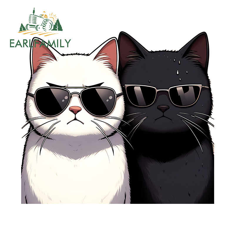 Earlfamily 13 ซม.สีดําและสีขาวแมวรถสติกเกอร์ที่น่าสนใจการ์ตูนPeeker Occlusion Scratch Decalsกันน้ํารถอุปกรณ์เสริม