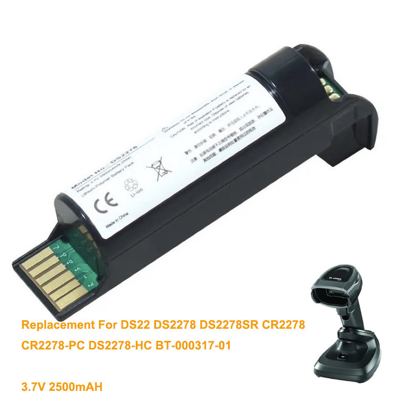 แบตเตอรี่สำรองสำหรับ Zebra DS22 DS2278 DS2278SR CR2278 CR2278-PC DS2278-HC, 3.7 V, 2500mAh, BT-00031