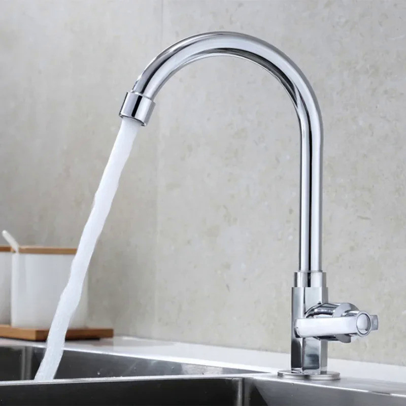 1pc Kitchen Faucet Kitchen Plastic Steel Faucet Single Cold Water Sink Faucet Single Handle Swivel F