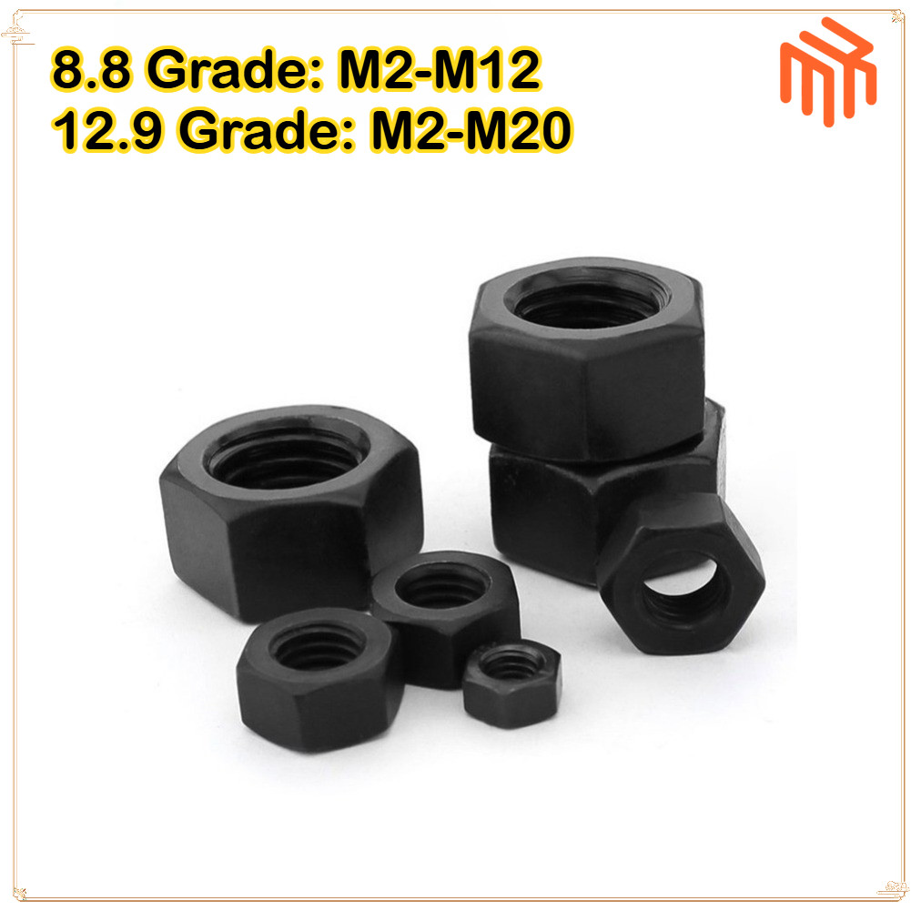 [MX1] หัวน็อต ตัวเมีย หกเหลี่ยม เหล็กแข็ง 8.8/12.9 รมดำ เกลียวมิล หยาบ M2- M20 / 8.8/12.9 Grade Hexagon Nut Black Oxide / 8.8/12.9 เกรด Hex Nut M2-M20 ฝาครอบสกรูน็อตสีดํา GB6170