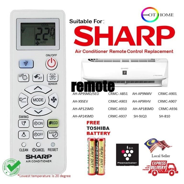 Sharp air cond รีโมทคอนโทรล jet ion เปลี่ยน AH-AP9NMV / AH-X9SEV / AH-AP9RHV/CRMC-a851/a903/A907/A91