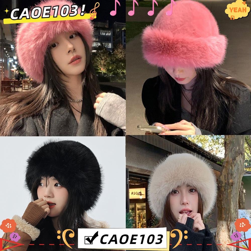 Caoe103 หมวกขนปุย, Snowy Day Thicken หมวกปานามา, อุปกรณ์ป้องกันหูเย็น Warm Plush หมวกชาวประมงผู้หญิง