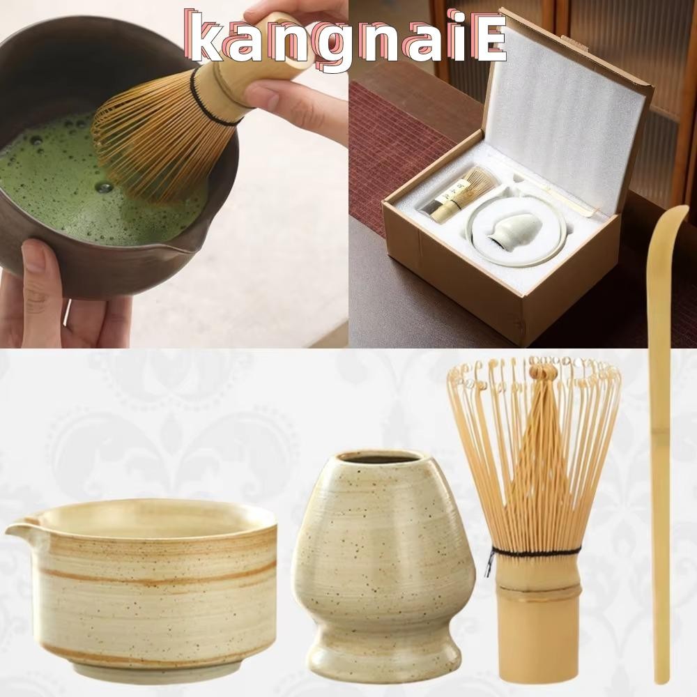 Kangnai ที่ปัดมัทฉะ 4 ชิ้น, ชุดน้ําชามัทฉะญี่ปุ่นเกรดอาหารที่ปลอดภัย, ที่ปัดชาเขียวเซรามิกไม้ไผ่แบบใช้ซ้ําได้