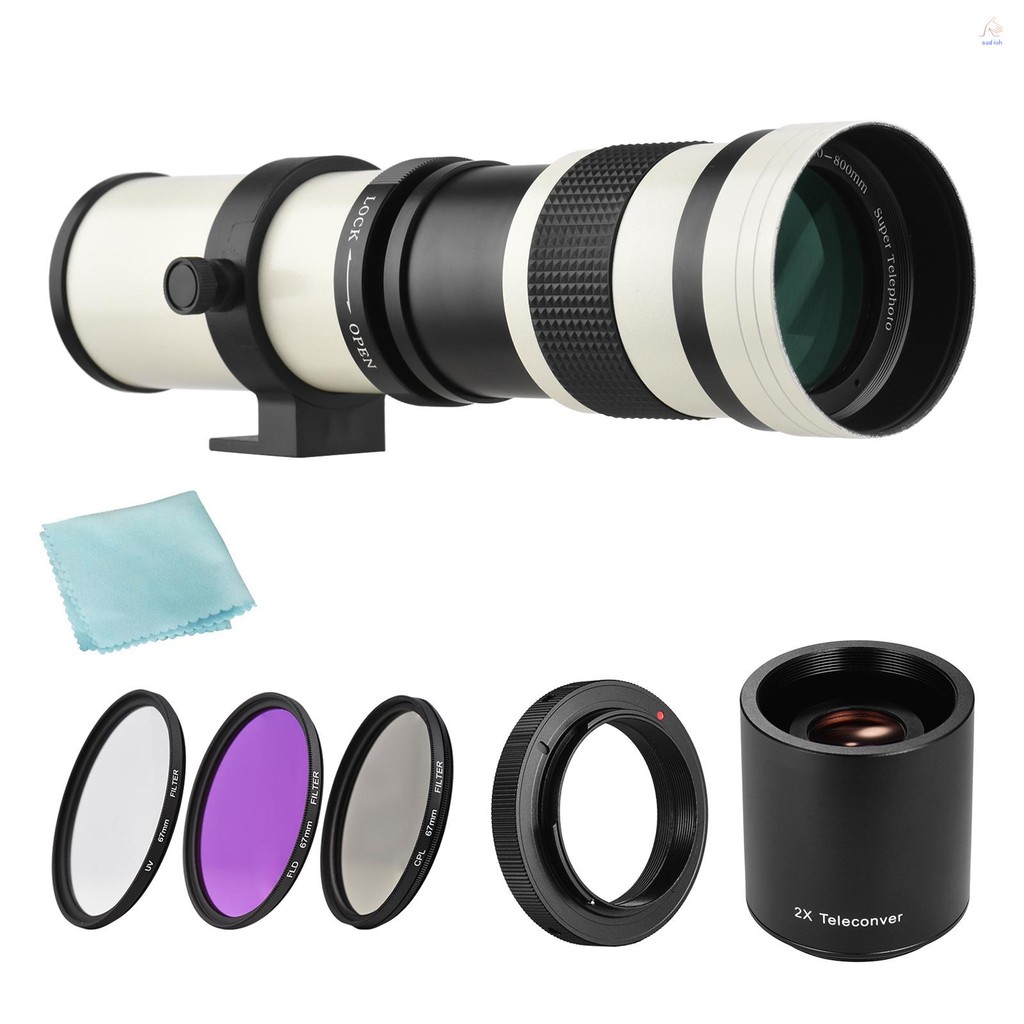กล้อง MF Super Telephoto ซูมเลนส์ F/8.3-16 420-800 มม.T Mount + UV/CPL/FLD ตัวกรองชุด + 2X 420-800 ม