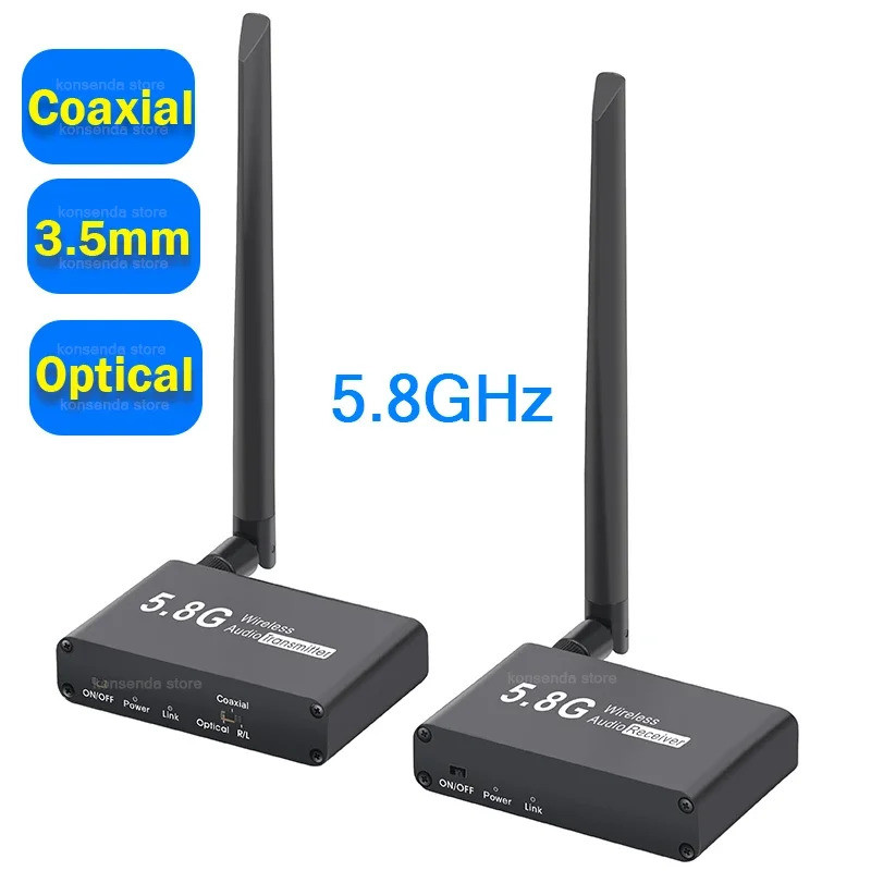 ตัวรับสัญญาณเสียงไร้สาย 5.8GHz ไร้สาย Coaxial Optical 3.5 มม. Audio Extender 50M สําหรับลําโพงทีวีเครื่องขยายเสียง Soundbar
