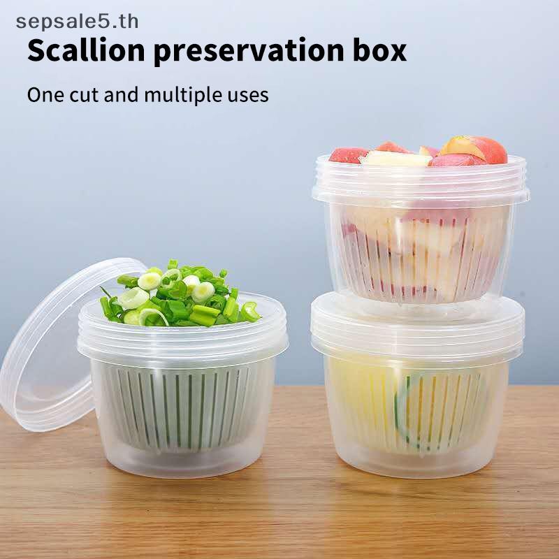 [บ้าน] Fresh Keeping Box Of Onion Ginger Garlic Kitchen ผักตู้เย็นพลาสติกปิดผนึก Scallion Drain Box {th}