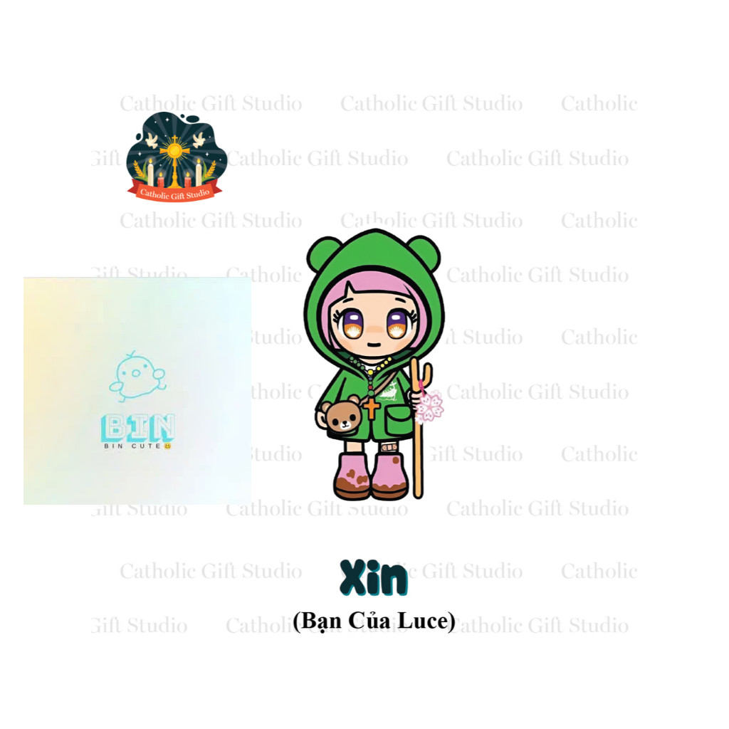 You Luce Keychain 2D Green Annime Hard Pressed Mica คาทอลิก Gifts-Bin