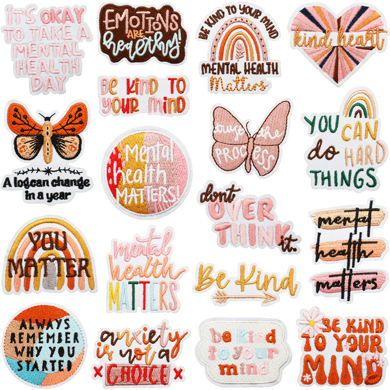 ☸ Mental Health Matters - แผ่นแปะรีดโบฮีเมียน ☸ 1 ชิ้น DIY เย็บบนเหล็กบนป้ายแพทช์