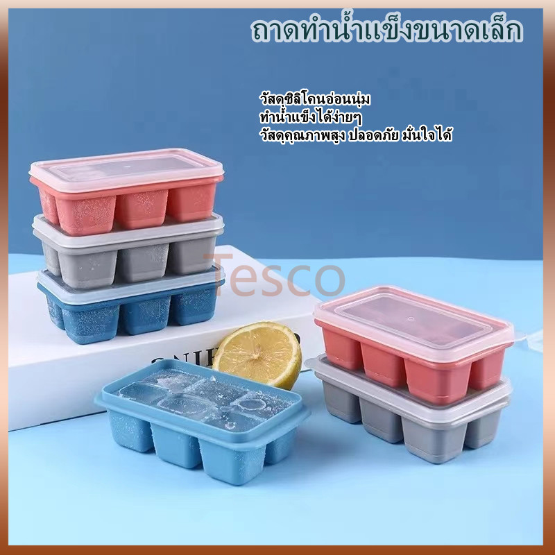 Tesco แม่พิมพ์น้ำแข็ง ถาดทำน้ำแข็งมินิ มีฝาพลาสติก 1ถาดทำได้ 6ก้อน ที่ทำน้ำแข็ง บล็อกทำน้ำแข็ง​ ที่ทำน้ำแข็งก้อนเหลี่ยม