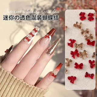 Rou Bao 50 ชิ้นเล็บผสมสีแดง Maillard Bow หลายสไตล์ Girly 3D เรซิ่นเล็บ Art DIY Charms ตกแต่ง