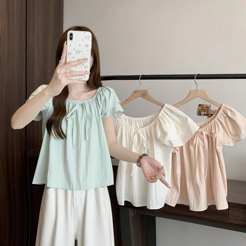 🧡LINNA🧡เวอร์ชั่นเกาหลี สีทึบ แขนสั้น เสื้อเชิ้ต แฟชั่น สันทนาการ