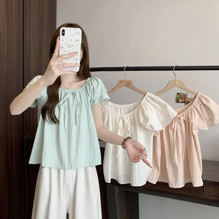 🧡LINNA🧡เวอร์ชั่นเกาหลี สีทึบ แขนสั้น เสื้อเชิ้ต แฟชั่น สันทนาการ